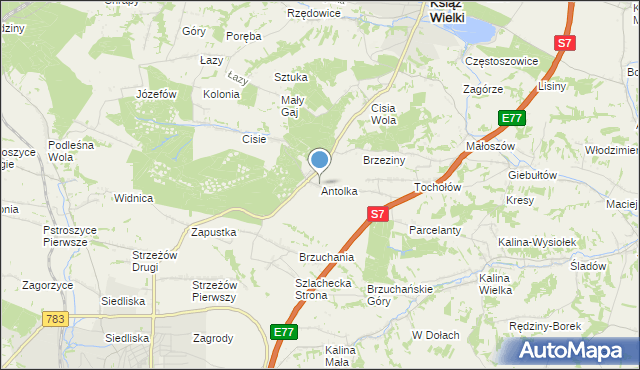 mapa Antolka, Antolka gmina Książ Wielki na mapie Targeo